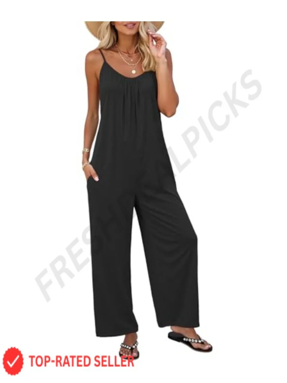 Womens Sleeveless Romper Adjustable Spaghetti Strap Wide Leg Jumpsuit with